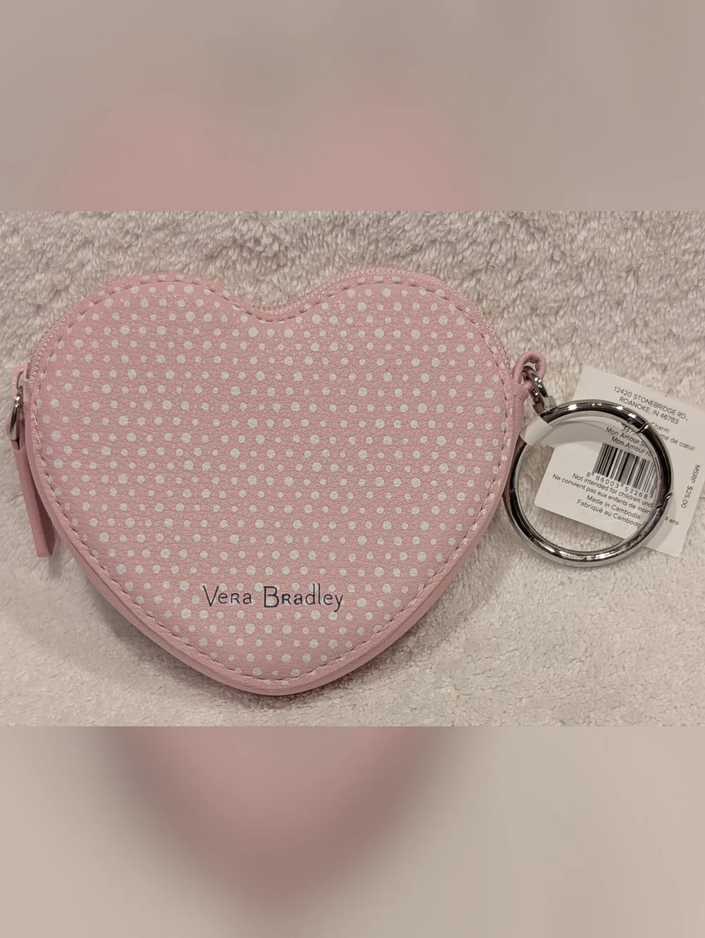 Vera Bradley Pink Heart Shaped Bag Charm/Coin Purse BRAND NEW WITH TAG - Picture 2 of 5